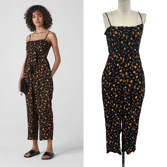 Whistles Aster Floral Textured‎ Jumpsuit Black Yellow Print Size 0 - Picture 1 of 14